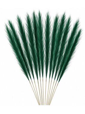 Emerald Green Faux Pampas Grass Set of 12 Artificial Pampas Stems Green Wedding